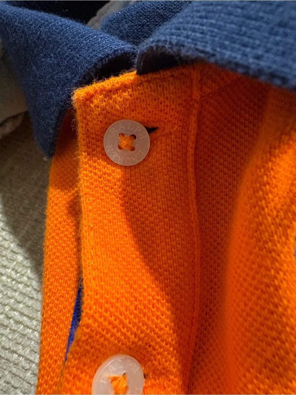 Polo Ralph Lauren baby boy orange/navy blue polo romper one piece 9 months
